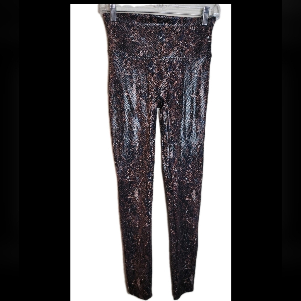Spanx Snakeskin Print Faux Leather Brown Black Leggings Womens Size Medium